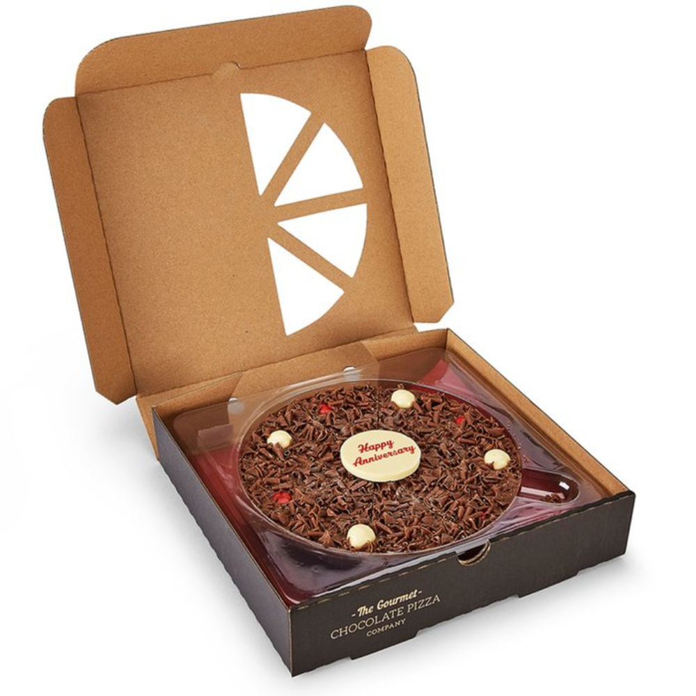 Presented in a bespoke pizza delivery box